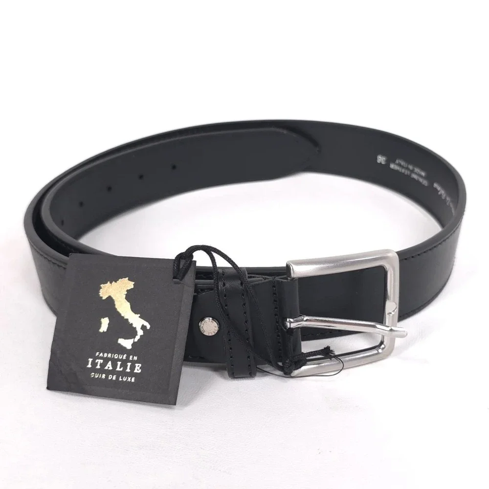 GENNARO DI PALMA Mens New Black Genuine Leather Belt 36 ITALY MADE